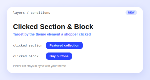 Contextual condition example with Clicked Section set to Featured collection and Clicked Block set to Buy buttons