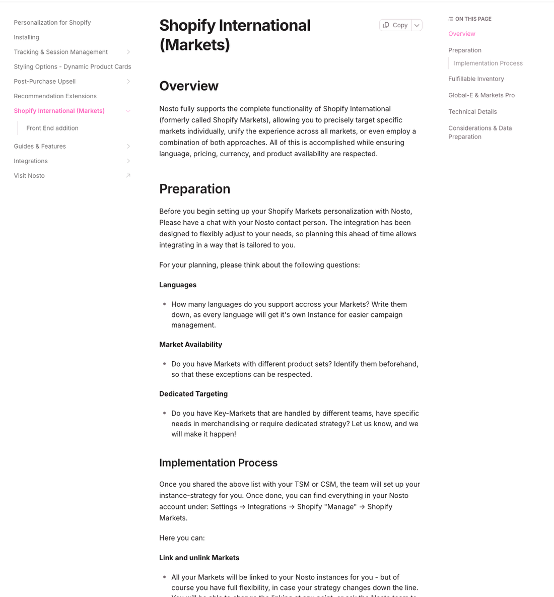 Nosto Shopify Markets documentation